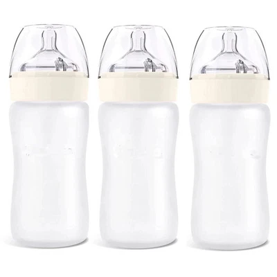 3 Pack 9oz Silicone Coated Glass Baby Bottles Anti-Colic Wide Neck BPA-Free US - Image 1 of 4