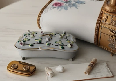 古董澳大利亚手绘花卉瓷饰品盒.. — 第 1/4 张图片