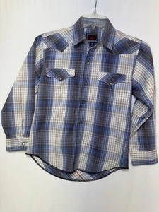 Roper Boys Size M (8-10) Long Sleeve Pearl Snap Western Shirt Cotton Blue Plaid - Picture 1 of 7