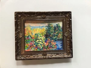 Miniatur Puppenhaus Gemälde OOAK Monet handgemacht Blumengarten gerahmt 2,5x3" - Bild 1 von 5