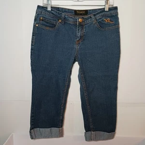 Y2K Rocawear Cuffed Slim Fit Capri Jeans Women Jr Sz 11 Blue Stretch Denim 32X18 - Picture 1 of 4
