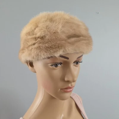 Sombrero de piel vintage Lord And Taylor Mid Century marrón crema para mujer hecho en EE. UU. Foto 1 de 4