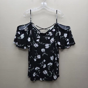 Kaileigh NWT Floral Valette Back Detail Cold Shoulder Knit Top Black Size 3X - Picture 1 of 6
