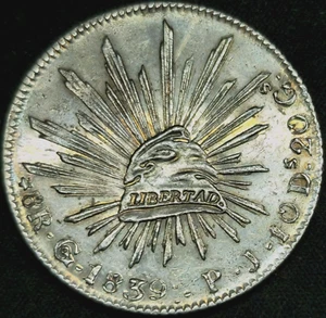 Guanajuato 8 Reales 1839 GO PJ Eagle With Snake On cactus Mexico Ultra Rare UNC - Picture 1 of 4