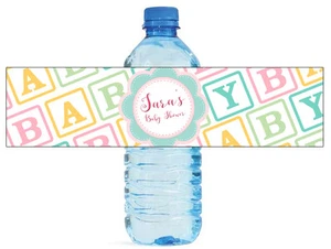 100 Baby Blocks Baby Shower / Birthday Water bottle labels self stick - Picture 1 of 5