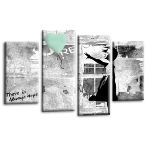 Framed Large Banksy Canvas Art Duck Egg Grey Balloon Girl Print Split Wall Panel - Picture 1 of 6