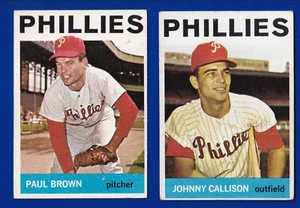 2 PHILLIES LOT 1964 TOPPS #135 JOHNNY CALLISON #319 PAUL BROWN NO CREASES V &VE - Picture 1 of 2