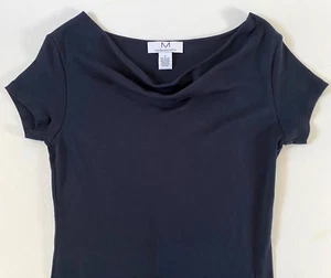 T-shirt donna Magaschoni drappeggiata collo cappuccio taglia small blu navy scuro cotone modal - Foto 1 di 10