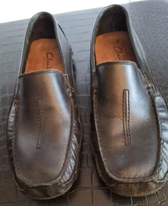 Clarks Shoes Mens 10M Black Leather Driving Moccasin Loafers 87736 - Picture 1 of 8