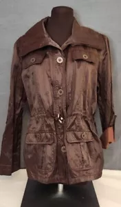 Ruby Rd Shiny Brown Lightweight Jacket Zipper Roll Tab Drawstring Waist Sz 12 - Picture 1 of 10