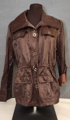 Ruby Rd Shiny Brown Lightweight Jacket Zipper Roll Tab Drawstring Waist Sz 12 - Image 1 of 4