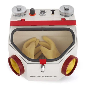 50W Twin Pen Sandblaster Double Pen Sand Blaster Machine for Lab 2 Tank USA - Picture 1 of 11