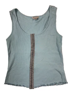 VTG Y2k women’s Lapis tank top, hook & eye front closure corset front Grunge - Picture 1 of 11