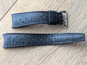Vintage Curved Lug Ends 20 mm Black TROPIC Strap w/'INOX' Flared Buckle, DAMAGED - Bild 1 von 24