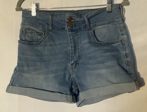FOREVER 21 Shorts Women's SZ 30 Stretch High Rise Cuffed Casual Blue Denim Jean - Picture 1 of 8