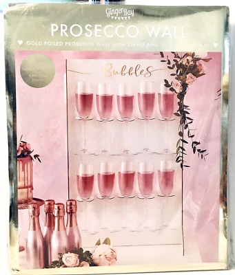 Ginger Ray Prosecco 墙面 - 金色 Foiled 带 2 个支架和 10 个玻璃架  — 第 1/2 张图片