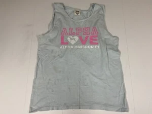 Comfort Colors Mens Shirt Medium Blue Alpha Omicron Pi Love dogs - Picture 1 of 9
