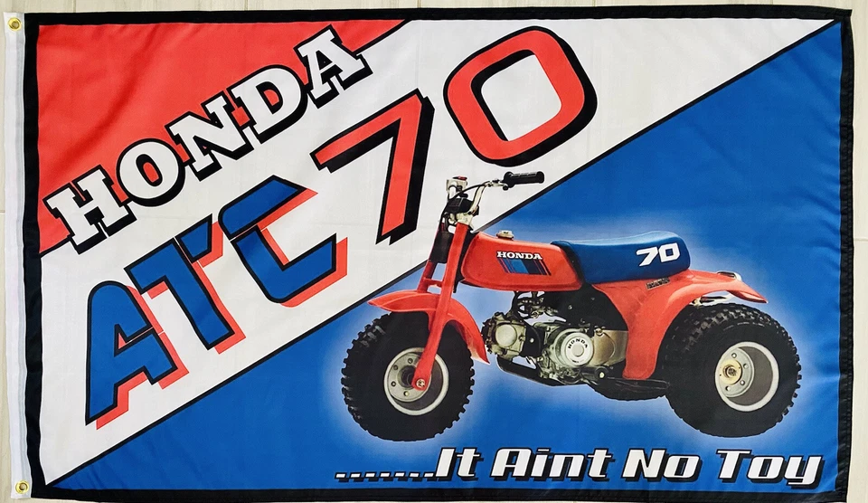 Honda ATC 70 ATC 3x5ft FLAG BANNER DRAPEAU MAN CAVE GARAGE TRIKE HOARDERS trike - Image 1 of 1