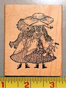 SISTER FRIENDS Wood/Rubber Stamp Country Victorian family kids love G612 - Picture 1 of 3