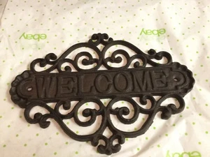 Beautiful Made Cast Iron Victorian Scroll Welcome plaque Very Solid - Picture 1 of 7