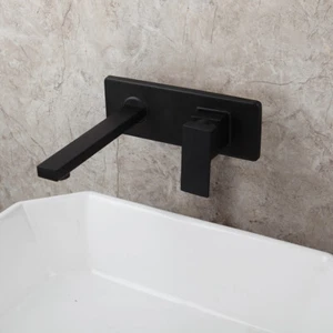 Grifo mezclador de latón negro de mango único montado en pared fregadero de baño - Imagen 1 de 10