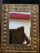 Rare 1920s Vintage Arts and Crafts Hand Worked Repoussé Brass Framed Wall Mirror