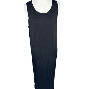 Athleta Black Seamless Laser Cut Midi Sleeveless Slip Dress Size Large - Picture 1 of 12