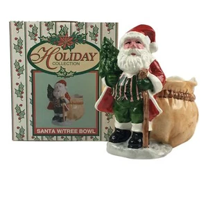 World Bazaars Holiday Collection Santa W/tree Bowl Ceramic Christmas Decor VTG - Picture 1 of 11