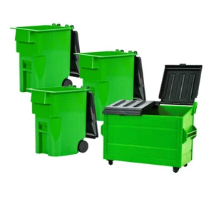 Grüner Müllcontainer & 3 grüne Mülleimer mit Deckel & Rädern für WWE & AEW Figuren - Bild 1 von 6