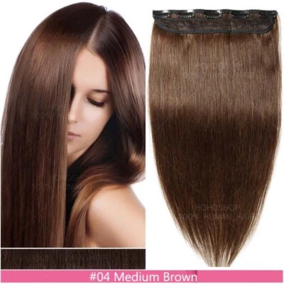 Gewellt Ein-Tressen Clip In Remy Echthaar Extensions DICK Lang Haarverlängerung - Bild 1 von 4