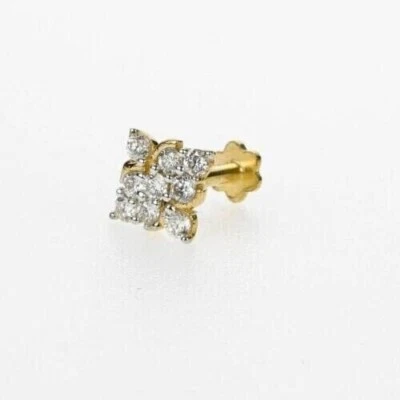 Pin nariz racimo mujer 0,50 quilates corte redondo diamante enchapado en oro amarillo 14K Foto 1 de 4