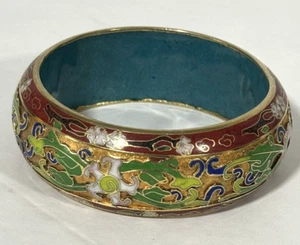 Bangle Bracelet Chinese Champleve Enamel Cloisonne 1 inch Wide Thick Floral - Picture 1 of 4