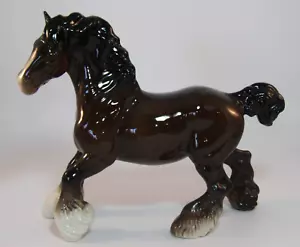 Beswick Horse Brown Glossy 8 3/4" Cantering Shire Horse Model 974 c1960s/70s VGC - Picture 1 of 9