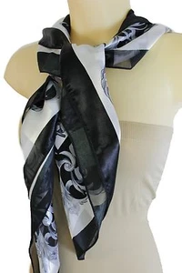 Women Black White Elegant Fancy Big Shiny Fabric Scarf Anchor Queen Crown Print - Picture 1 of 12