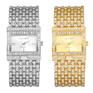 Womens Luxury Full Rhinestone Square Bangle Watch Quartz Party Dress Wrist Watch - Picture 1 of 13