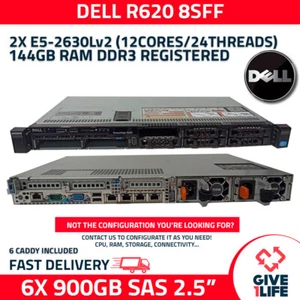 Servidor Rack DELL R620 8SFF 2x E5-2630Lv2 + 144GB RAM + H710 + 6x900GB NNM49 - Imagen 1 de 6