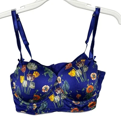 Stella McCartney Laura Pottering Silky Floral Blue Balconette Bra Size 36D - Image 1 of 4