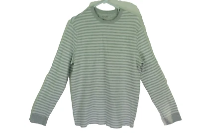 Sonoma Top L Long Sleeve T-Shirt Thermal Gray White Stripes Cotton Womens - Image 1 of 4