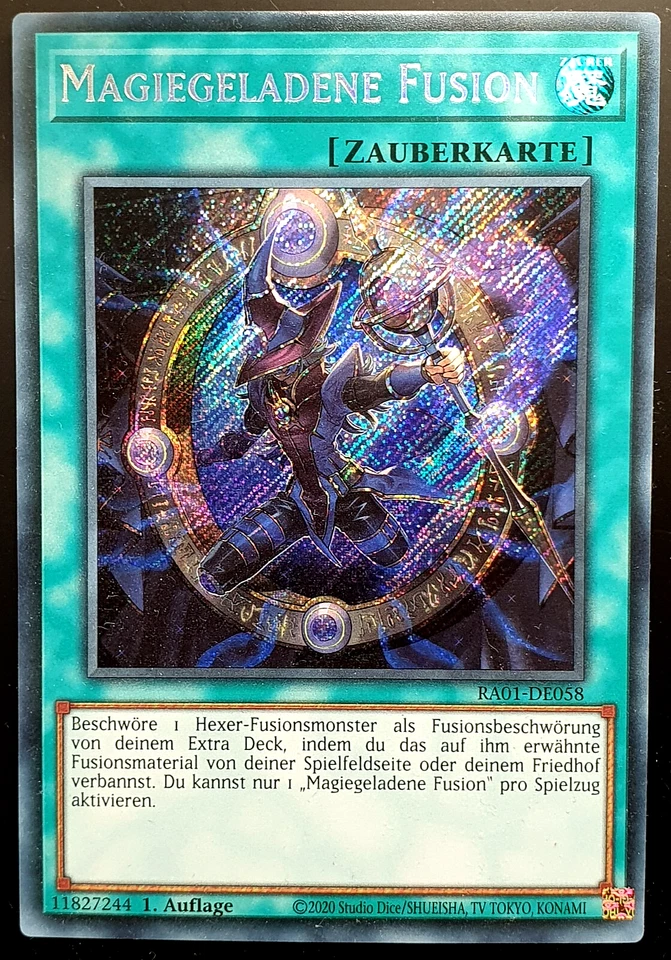Magiegeladene Fusion Secret Rare Yugioh Dunkler Magier Deck Zauberkarte RA01-058 - Bild 1 von 1