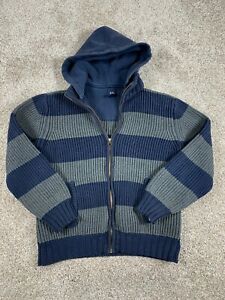 Gap Kids Boy 100% Cotton Jacket Zip Up Hood Knitted Sweater Blue Size Large (10)