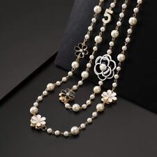 Long Luxury Camellia Pearl Necklace Fashion Designer Pendant Chain Party Jewelry