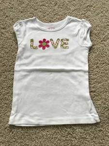Carters Girls White 'LOVE' Camisa de manga corta embellecida talla 4 EUC - Imagen 1 de 2