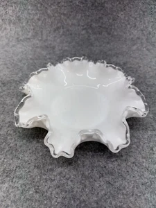 Vintage Fenton Silver Crest White Milk Glass Ruffled Edge Ribbon Candy Dish MCM - Picture 1 of 9