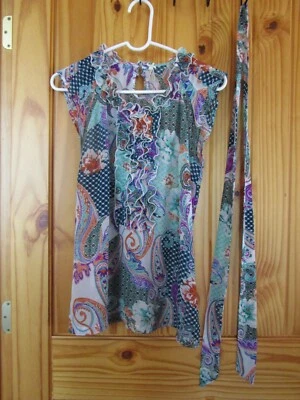 Lapis женщин без рукавов блузка большой цветочный пейсли бирюзовый фиолетовый оранжевый EUC! - Изображение 1 из 4