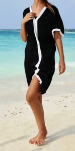 Vestido túnica negro Anita Morella para cubrir ropa de playa ligero escote en V damas - Imagen 1 de 5