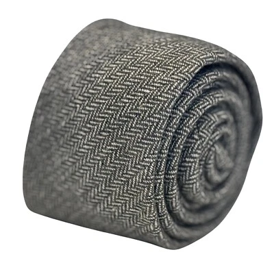 dark grey and cream herringbone wool mens tie by Frederick Thomas - Imagem 1 de 4