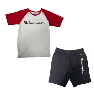Champion Boy’s Red White Black T-Shirt & Short Set (S01) - Picture 1 of 14
