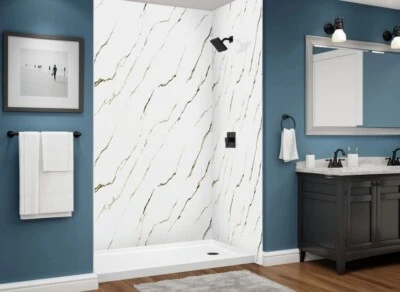 Paredes de ducha acrílicas de mármol dorado Calcuta 60" x 36" x 96' Foto 1 de 2