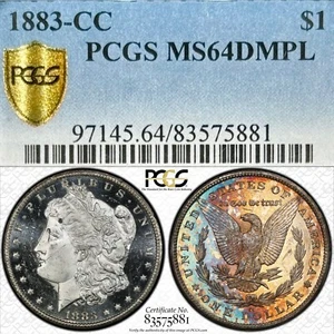 1883-CC $1 Morgan Silver Dollar PCGS MS64DMPL Rev. Rainbow Toner *Rev Forward* - Picture 1 of 7