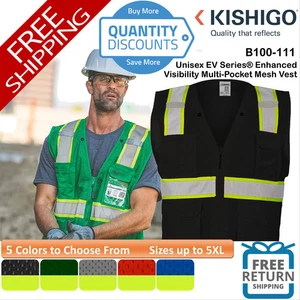 🔥 Kishigo Unisex EV Series Visibility Multi-Pocket Mesh Vest Up To 5XL B100-111 - Picture 1 of 12
